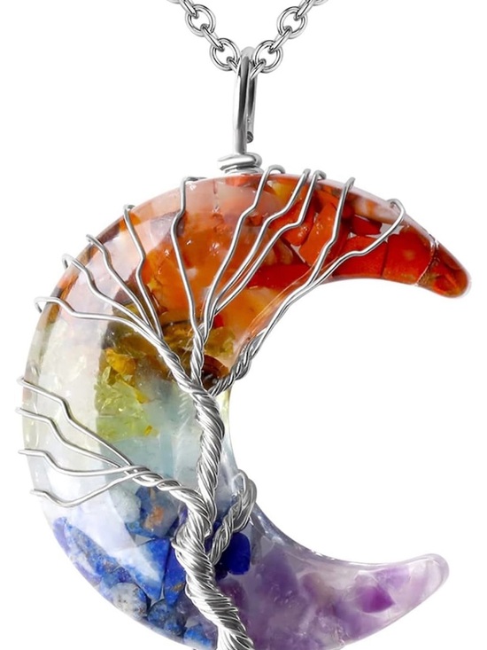 Maibota Jewelry - Multicolor Crescent Moon Tree of Life Pendant Necklace